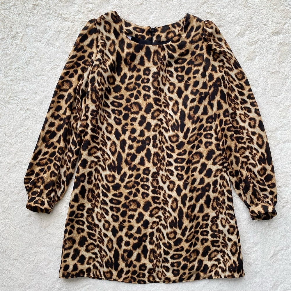 Chloe Kristyn leopard print long sleeve shift dress XS